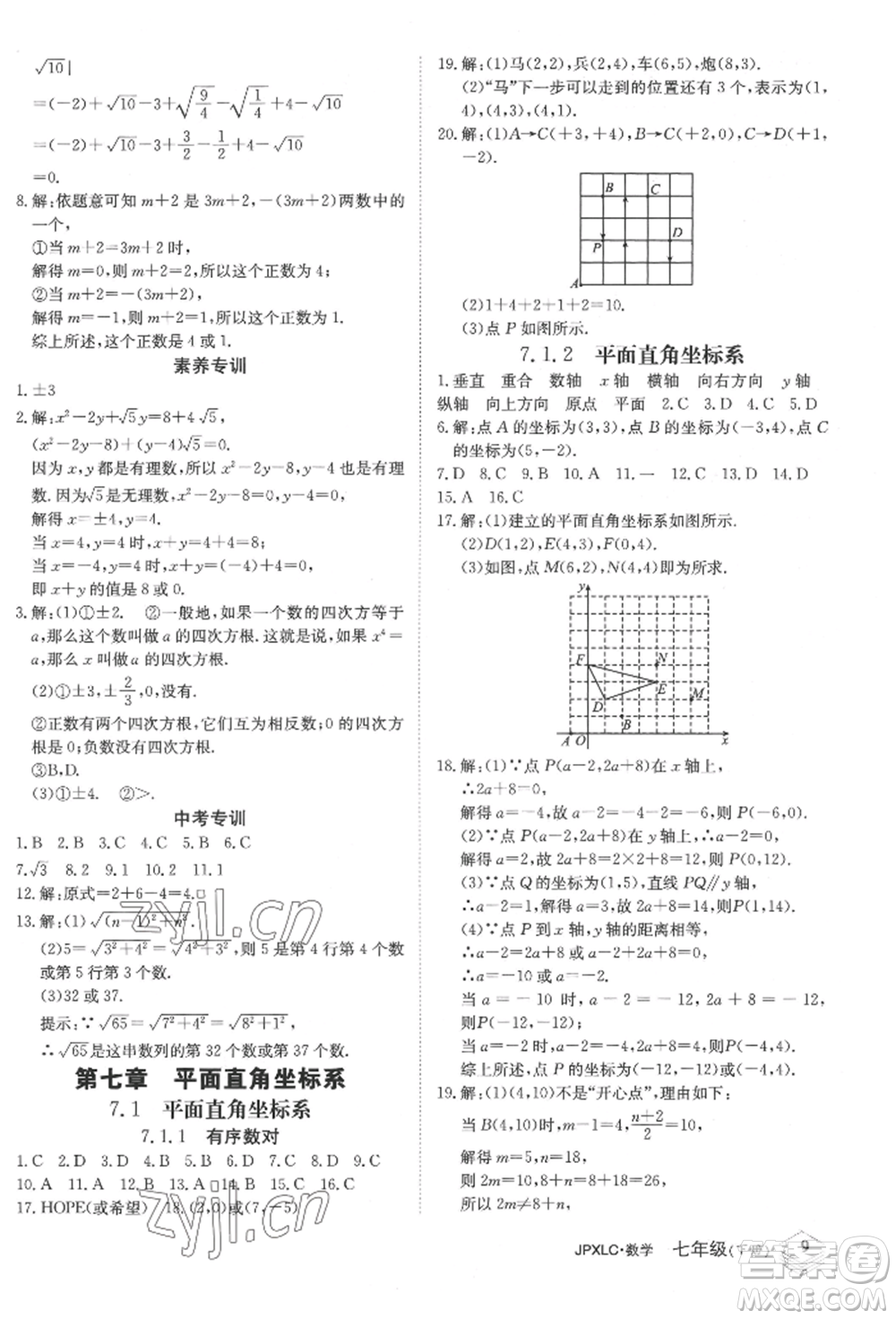 江西高校出版社2022金牌學(xué)練測七年級下冊數(shù)學(xué)人教版參考答案