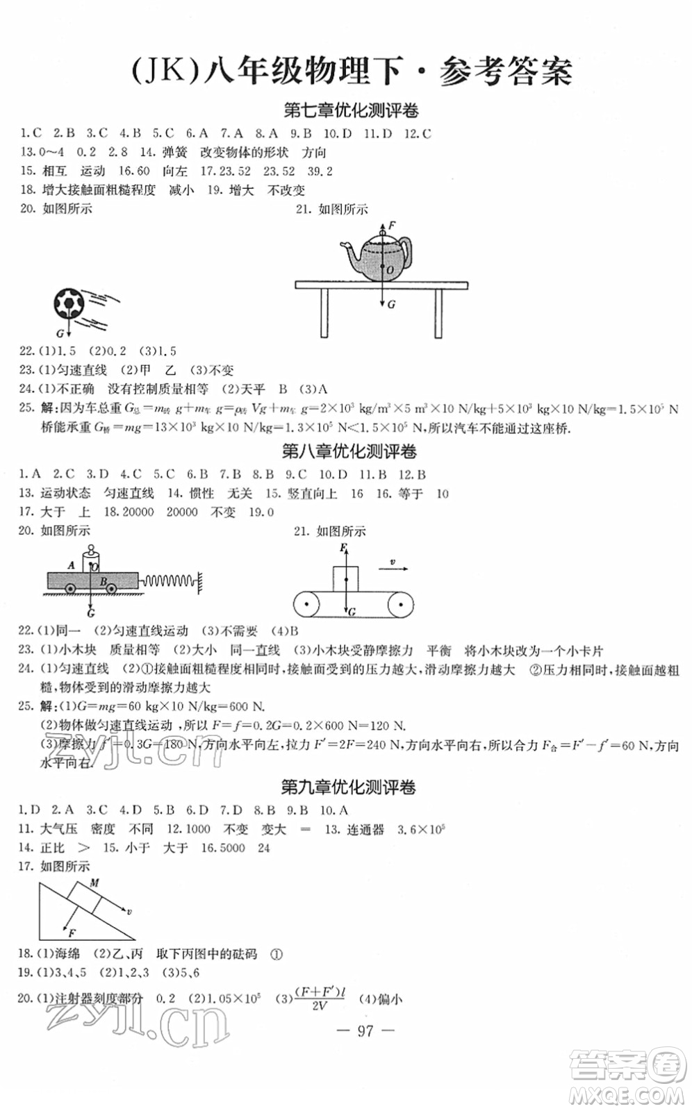 吉林教育出版社2022創(chuàng)新思維全程備考金題一卷通八年級(jí)物理下冊(cè)JK教科版答案