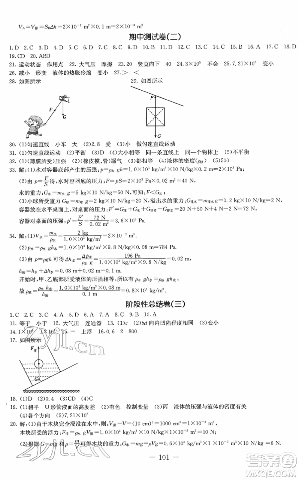 吉林教育出版社2022創(chuàng)新思維全程備考金題一卷通八年級(jí)物理下冊(cè)JK教科版答案