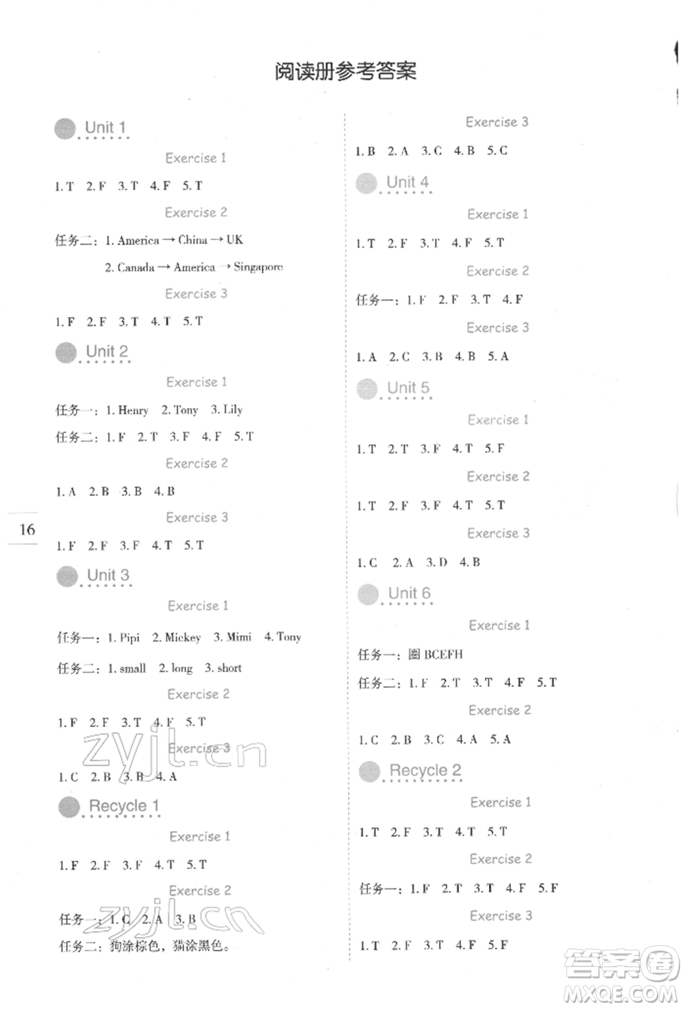 延邊人民出版社2022優(yōu)秀生作業(yè)本情境式閱讀型練習(xí)冊(cè)三年級(jí)下冊(cè)英語(yǔ)人教版參考答案