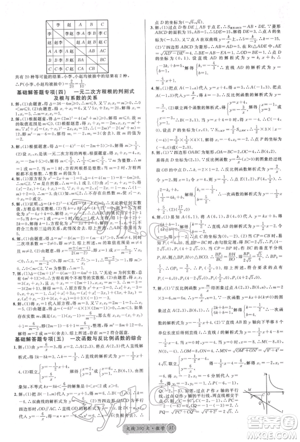 廣東經(jīng)濟(jì)出版社2022火線100天全練本數(shù)學(xué)通用版德陽(yáng)專版參考答案