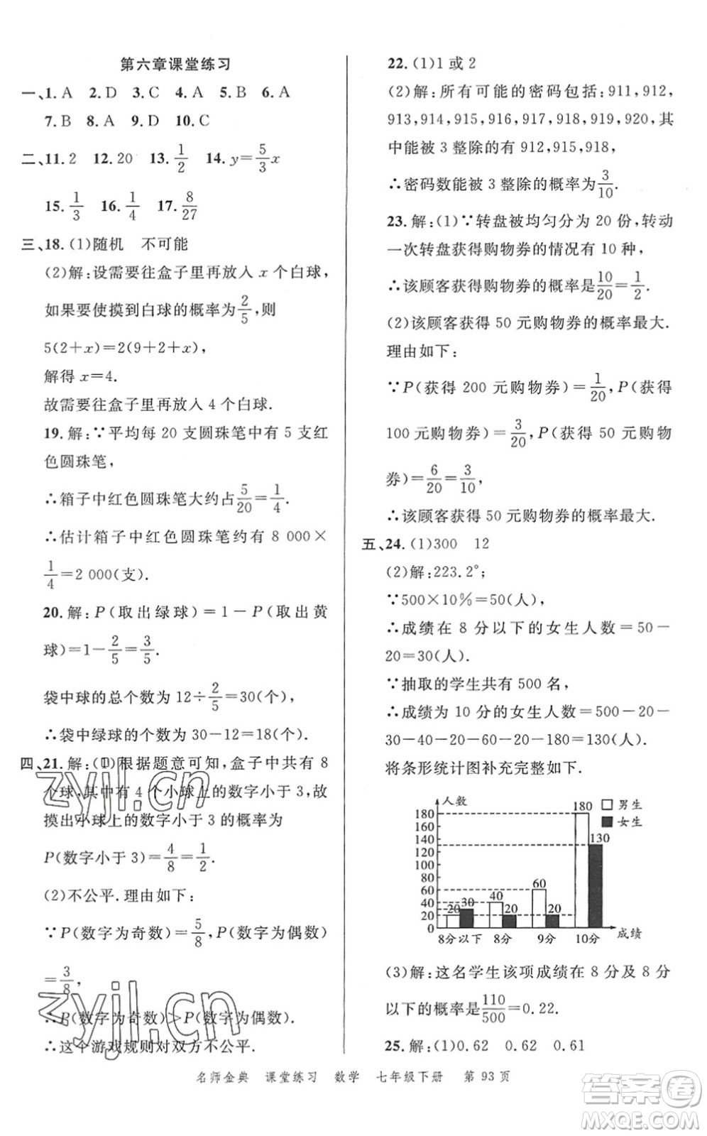 廣東經(jīng)濟(jì)出版社2022名師金典課堂練習(xí)七年級數(shù)學(xué)下冊北師版答案