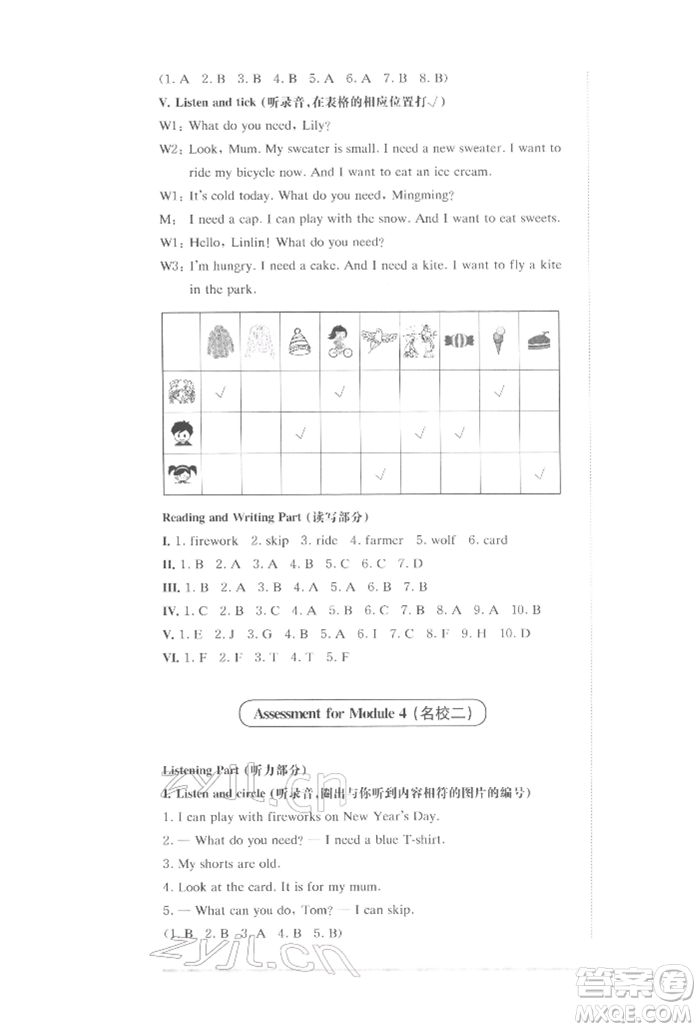 華東師范大學(xué)出版社2022上海名校名卷一年級下冊英語牛津版參考答案