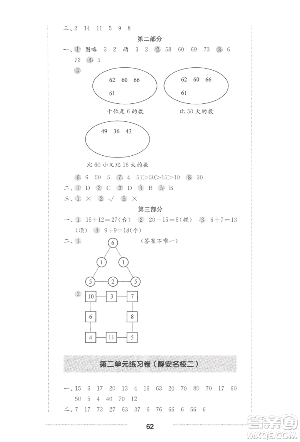 華東師范大學(xué)出版社2022上海名校名卷一年級(jí)下冊(cè)數(shù)學(xué)滬教版參考答案