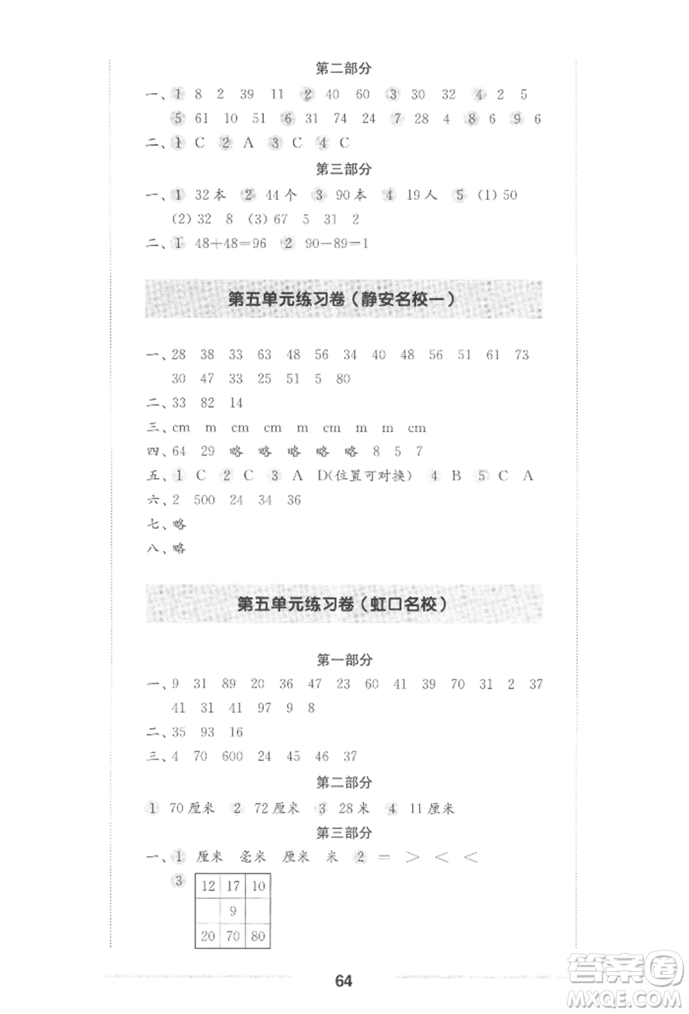 華東師范大學(xué)出版社2022上海名校名卷一年級(jí)下冊(cè)數(shù)學(xué)滬教版參考答案