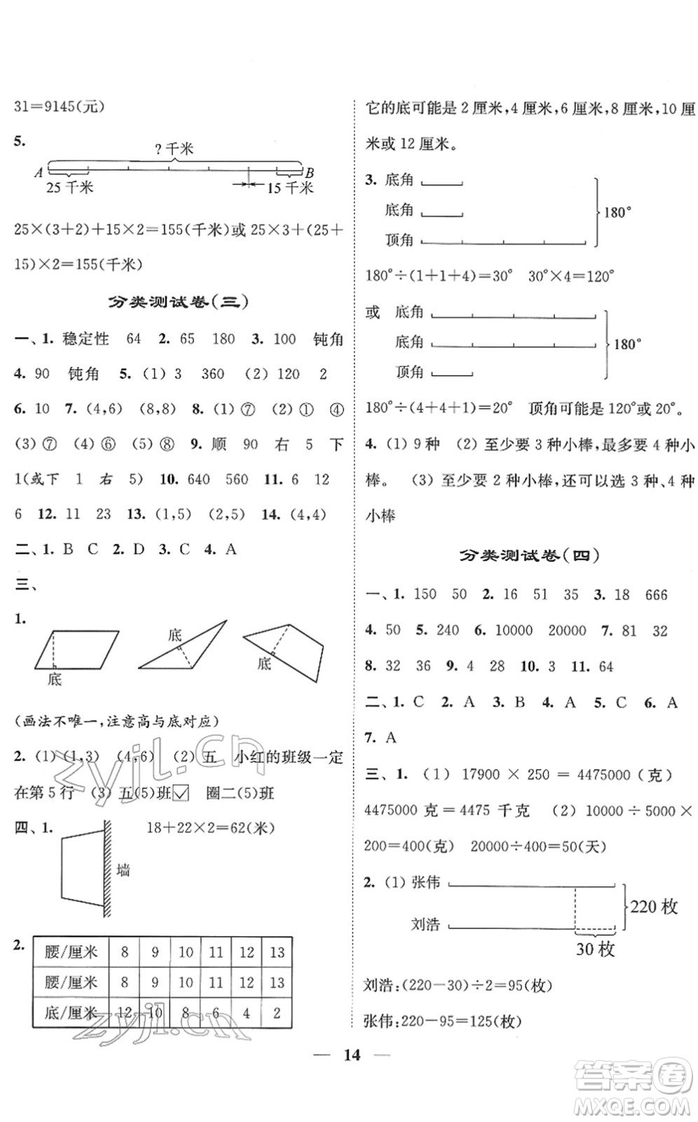 江蘇鳳凰美術(shù)出版社2022隨堂練1+2四年級數(shù)學下冊江蘇版答案