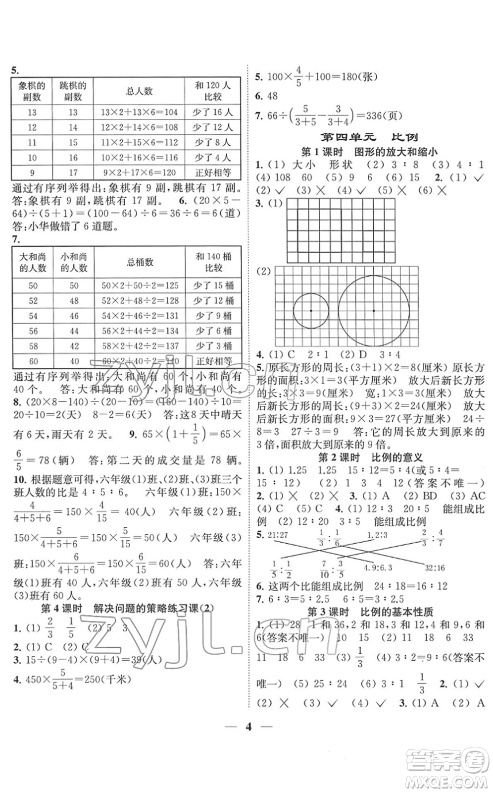 江蘇鳳凰美術(shù)出版社2022隨堂練1+2六年級(jí)數(shù)學(xué)下冊(cè)江蘇版答案