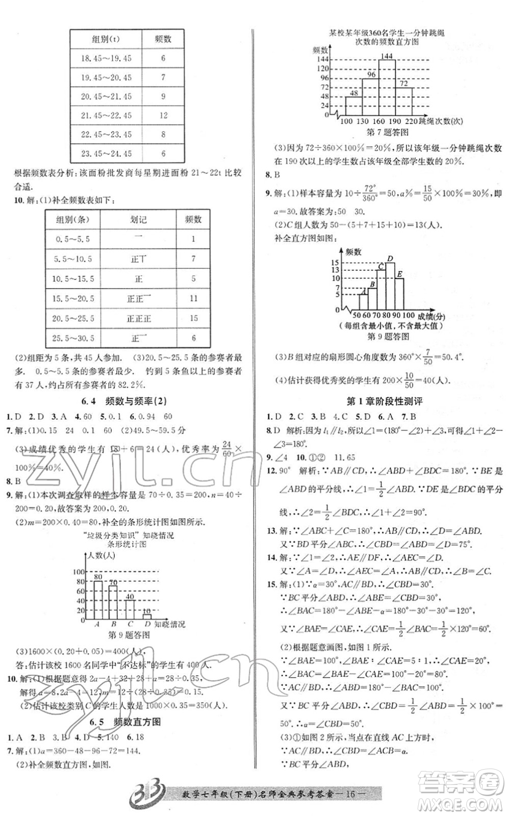 云南科技出版社2022名師金典BFB初中課時優(yōu)化七年級數(shù)學(xué)下冊浙教版答案