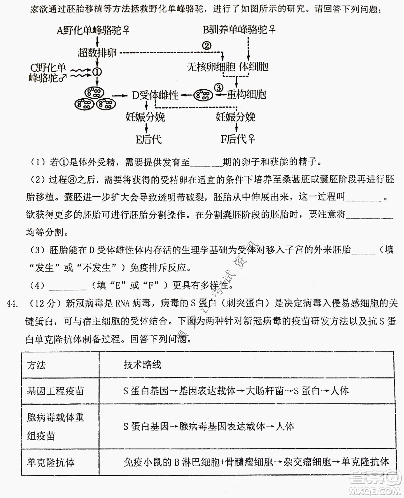 大慶實驗中學(xué)實驗一部2020級高二下學(xué)期期中考試生物試題及答案