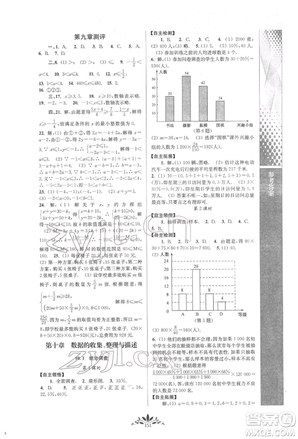 南京師范大學(xué)出版社2022新課程自主學(xué)習(xí)與測評七年級下冊數(shù)學(xué)人教版參考答案