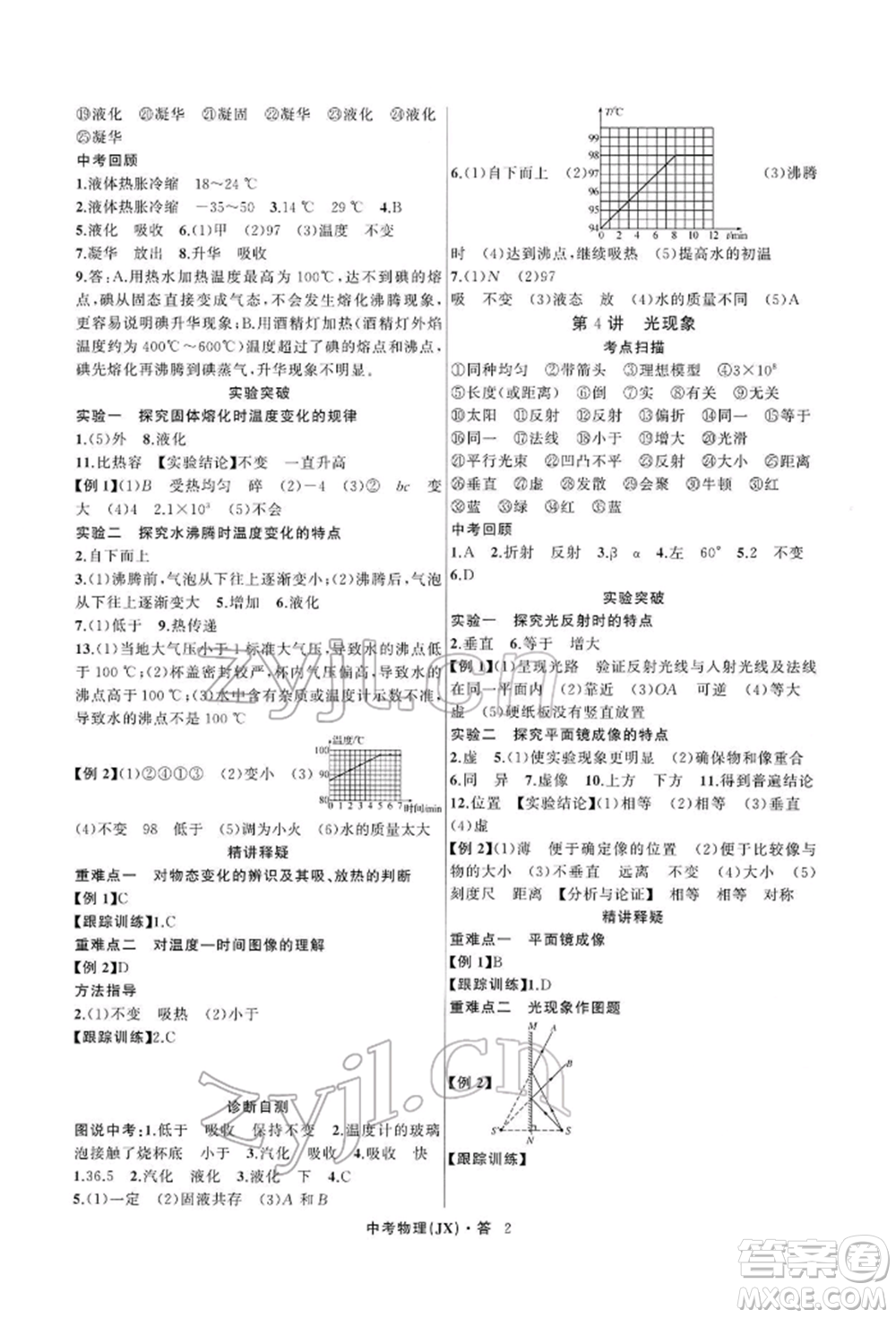 浙江工商大學(xué)出版社2022名師面對(duì)面中考滿分特訓(xùn)方案物理通用版江西專版參考答案