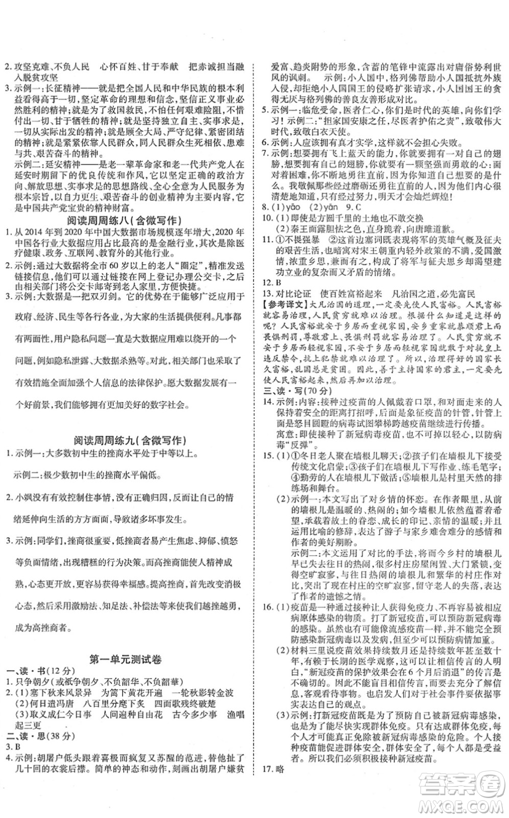 延邊教育出版社2022暢行課堂九年級(jí)語文下冊(cè)RJB人教版山西專版答案