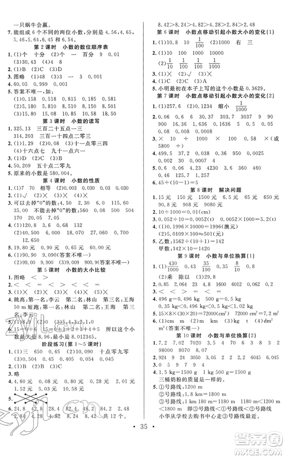 合肥工業(yè)大學(xué)出版社2022全頻道課時(shí)作業(yè)四年級數(shù)學(xué)下冊RJ人教版答案