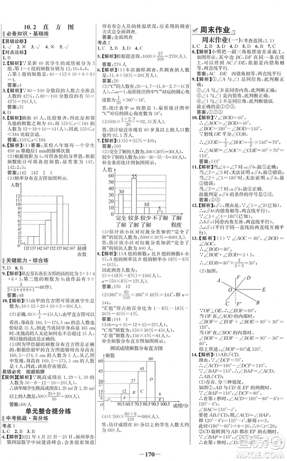 延邊大學(xué)出版社2022世紀(jì)金榜百練百勝七年級數(shù)學(xué)下冊RJ人教版答案