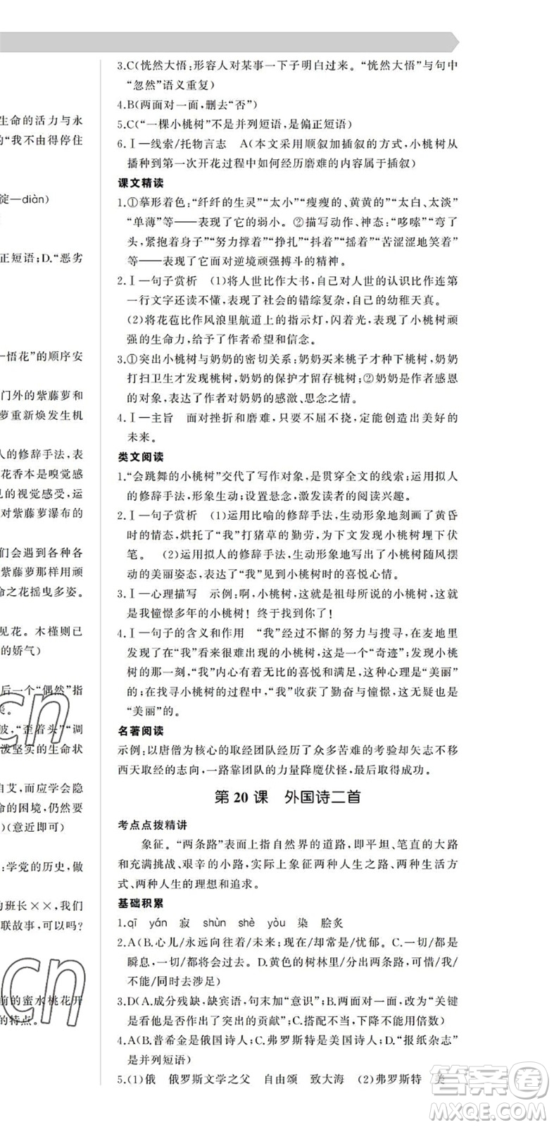 內(nèi)蒙古大學(xué)出版社2022超越訓(xùn)練七年級語文下冊R人教版答案