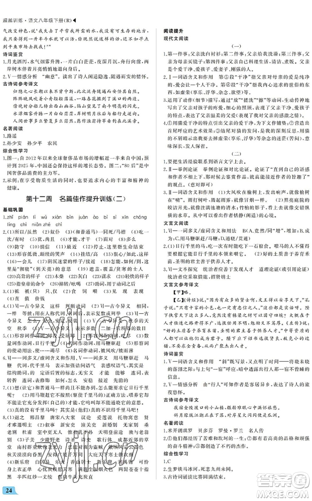 內(nèi)蒙古大學(xué)出版社2022超越訓(xùn)練八年級(jí)語文下冊(cè)R人教版答案