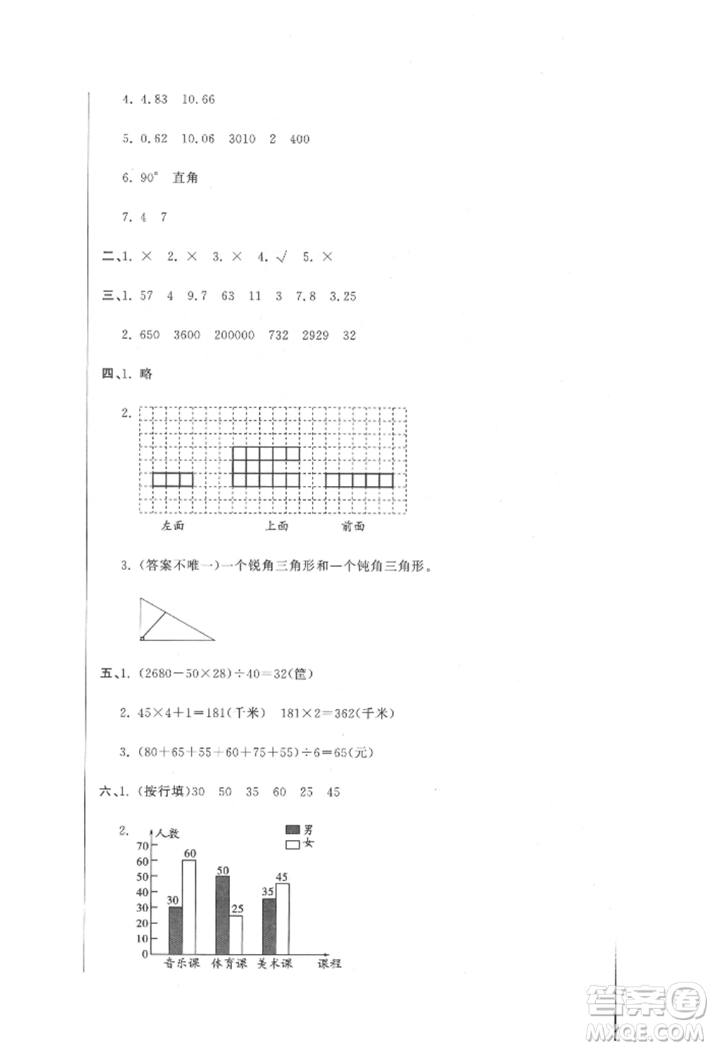 北京教育出版社2022提分教練優(yōu)學導練測試卷四年級下冊數學人教版參考答案