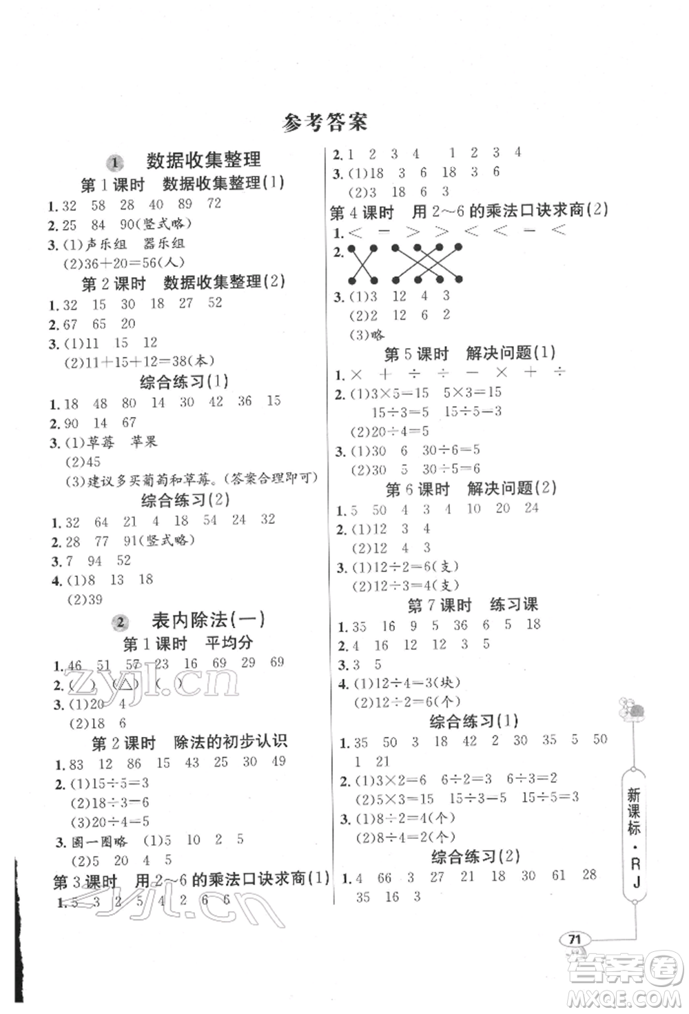 山東畫(huà)報(bào)出版社2022應(yīng)用題天天練二年級(jí)下冊(cè)數(shù)學(xué)人教版參考答案