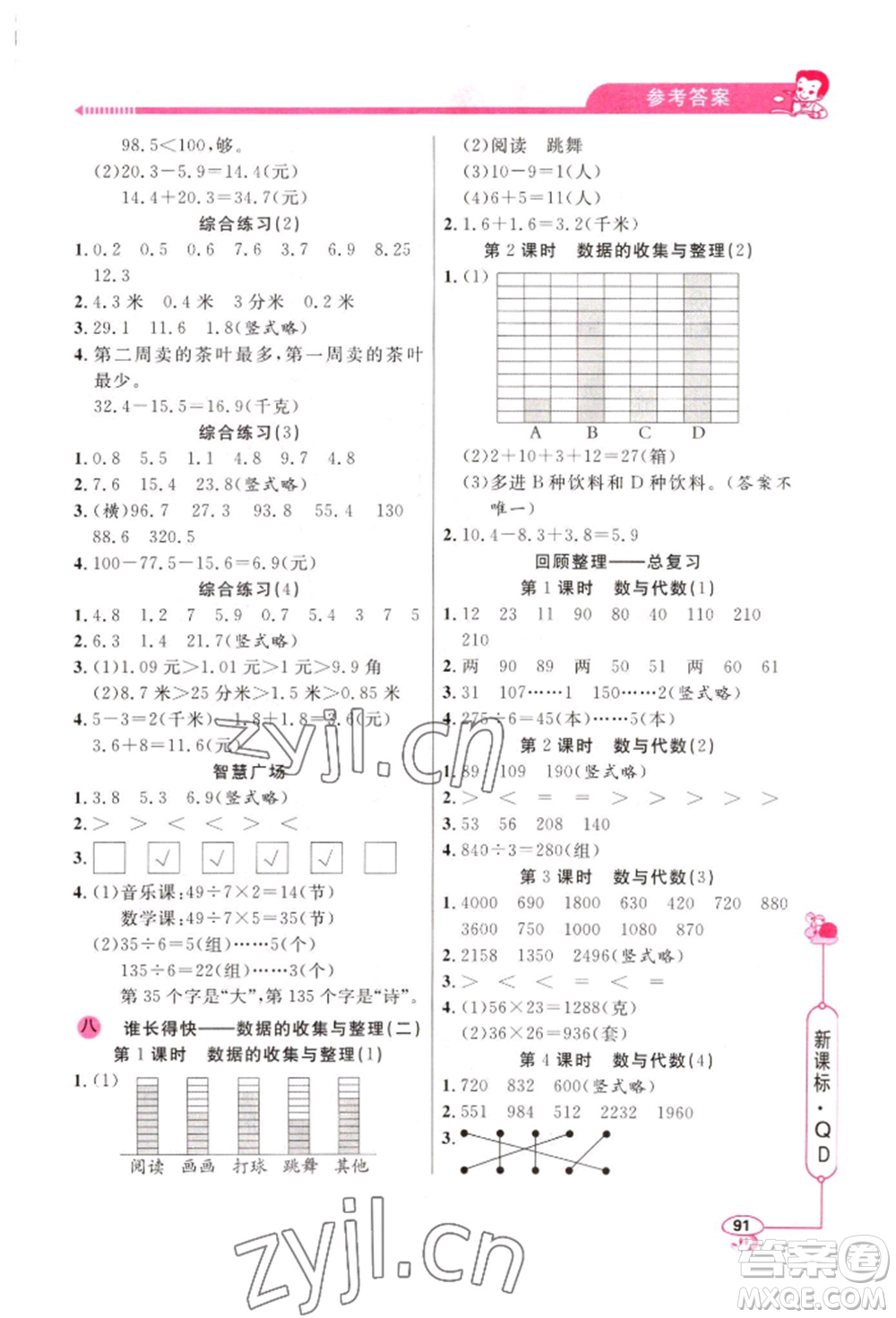 山東畫(huà)報(bào)出版社2022應(yīng)用題天天練三年級(jí)下冊(cè)數(shù)學(xué)青島版參考答案