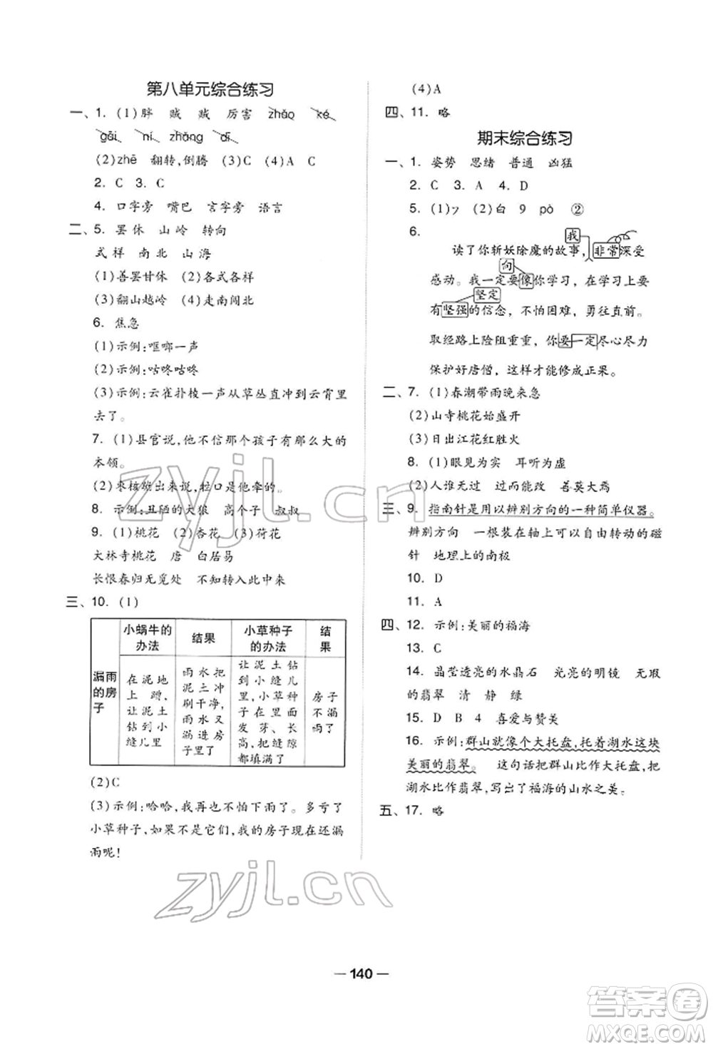 山東科學(xué)技術(shù)出版社2022新思維伴你學(xué)三年級(jí)下冊(cè)語(yǔ)文人教版參考答案