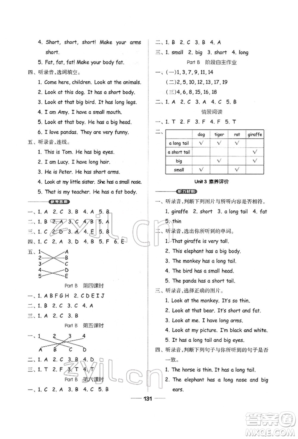 山東科學技術(shù)出版社2022新思維伴你學三年級下冊英語人教版參考答案