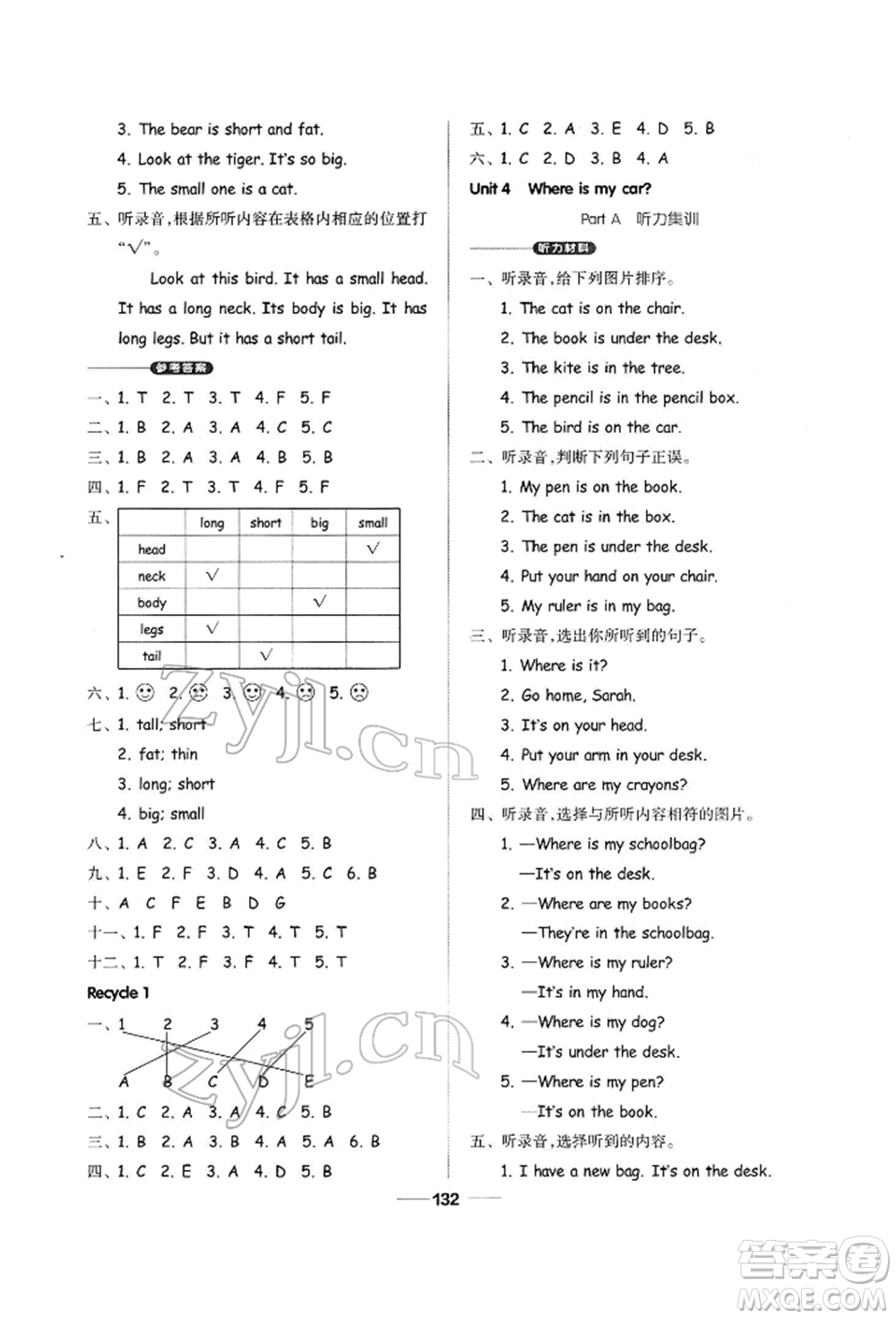 山東科學技術(shù)出版社2022新思維伴你學三年級下冊英語人教版參考答案