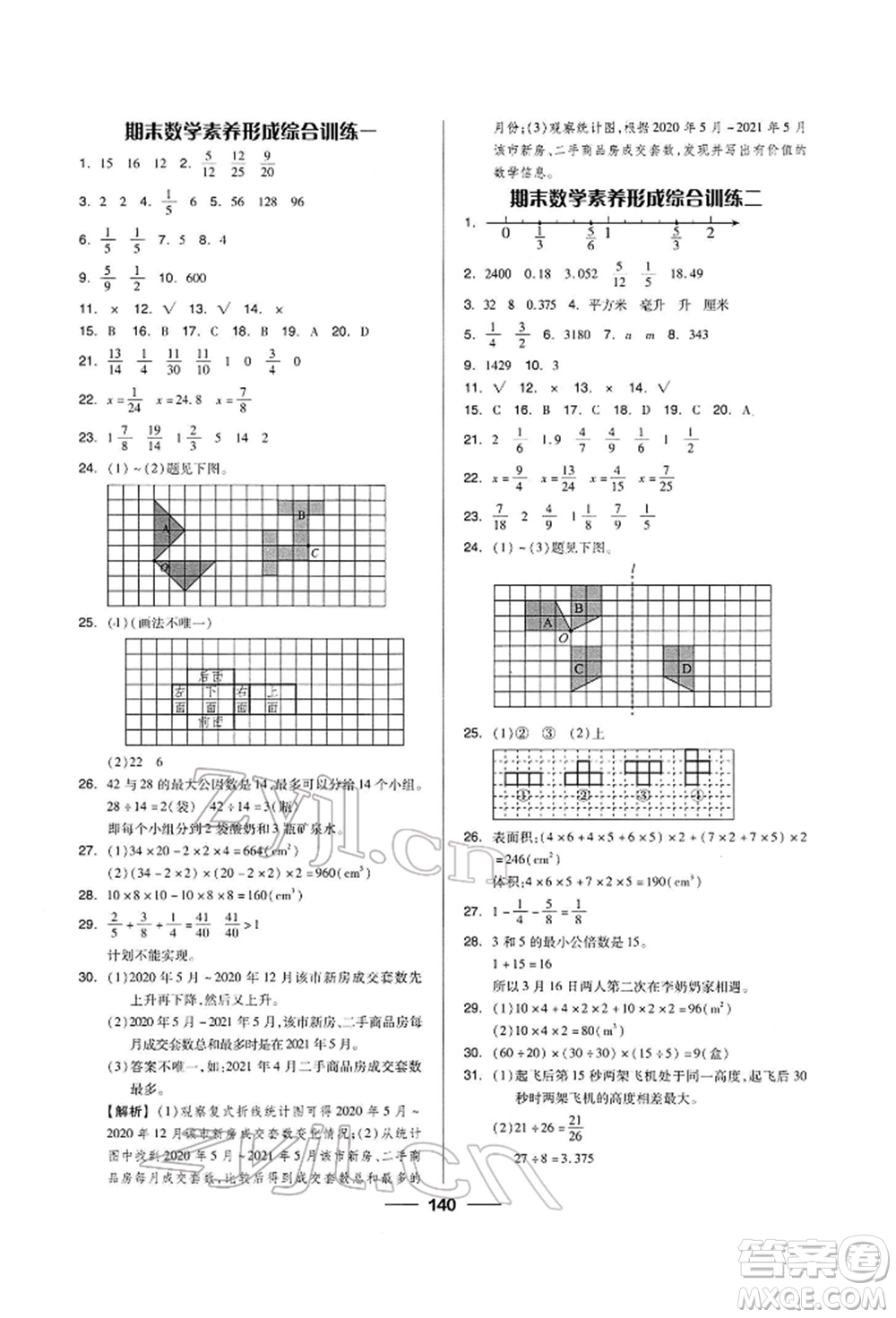 山東科學技術(shù)出版社2023新思維伴你學五年級數(shù)學下冊人教版答案