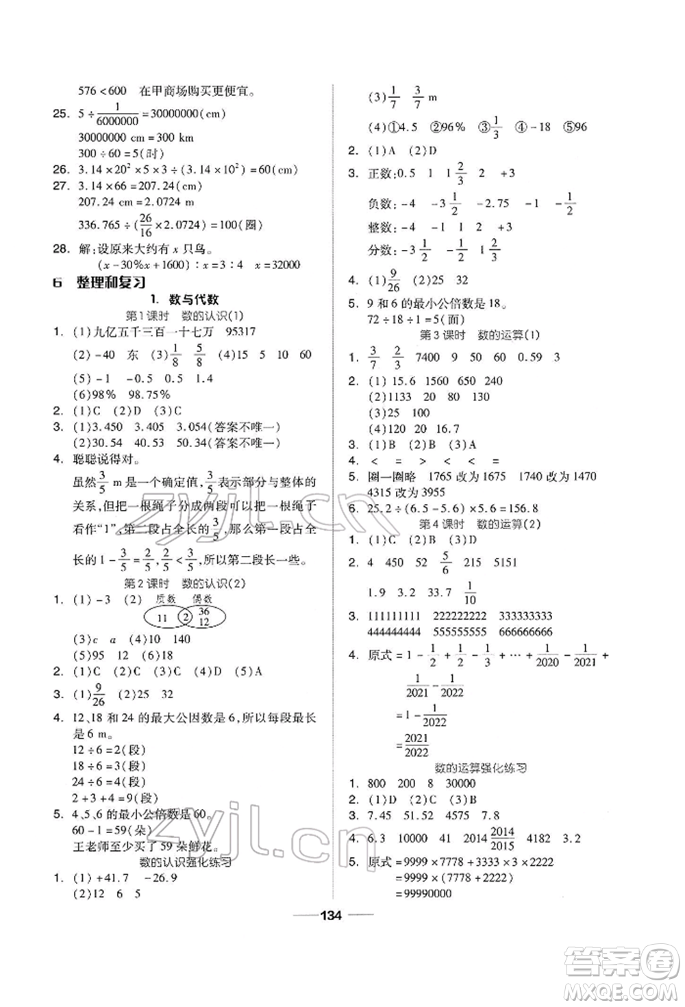 山東科學(xué)技術(shù)出版社2022新思維伴你學(xué)六年級(jí)下冊(cè)數(shù)學(xué)人教版參考答案