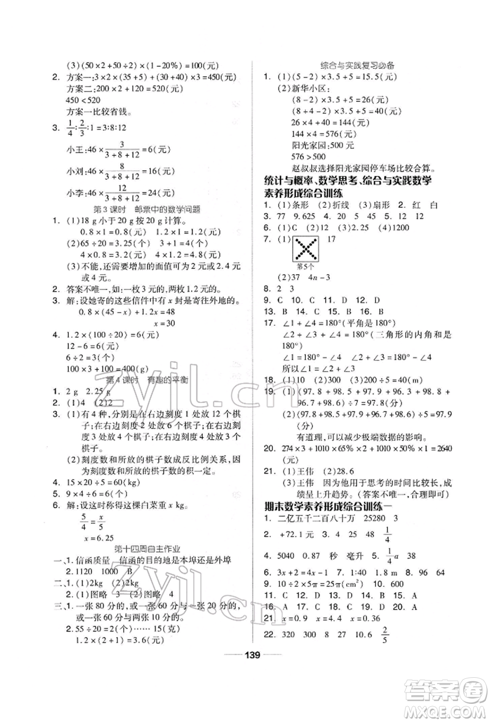 山東科學(xué)技術(shù)出版社2022新思維伴你學(xué)六年級(jí)下冊(cè)數(shù)學(xué)人教版參考答案