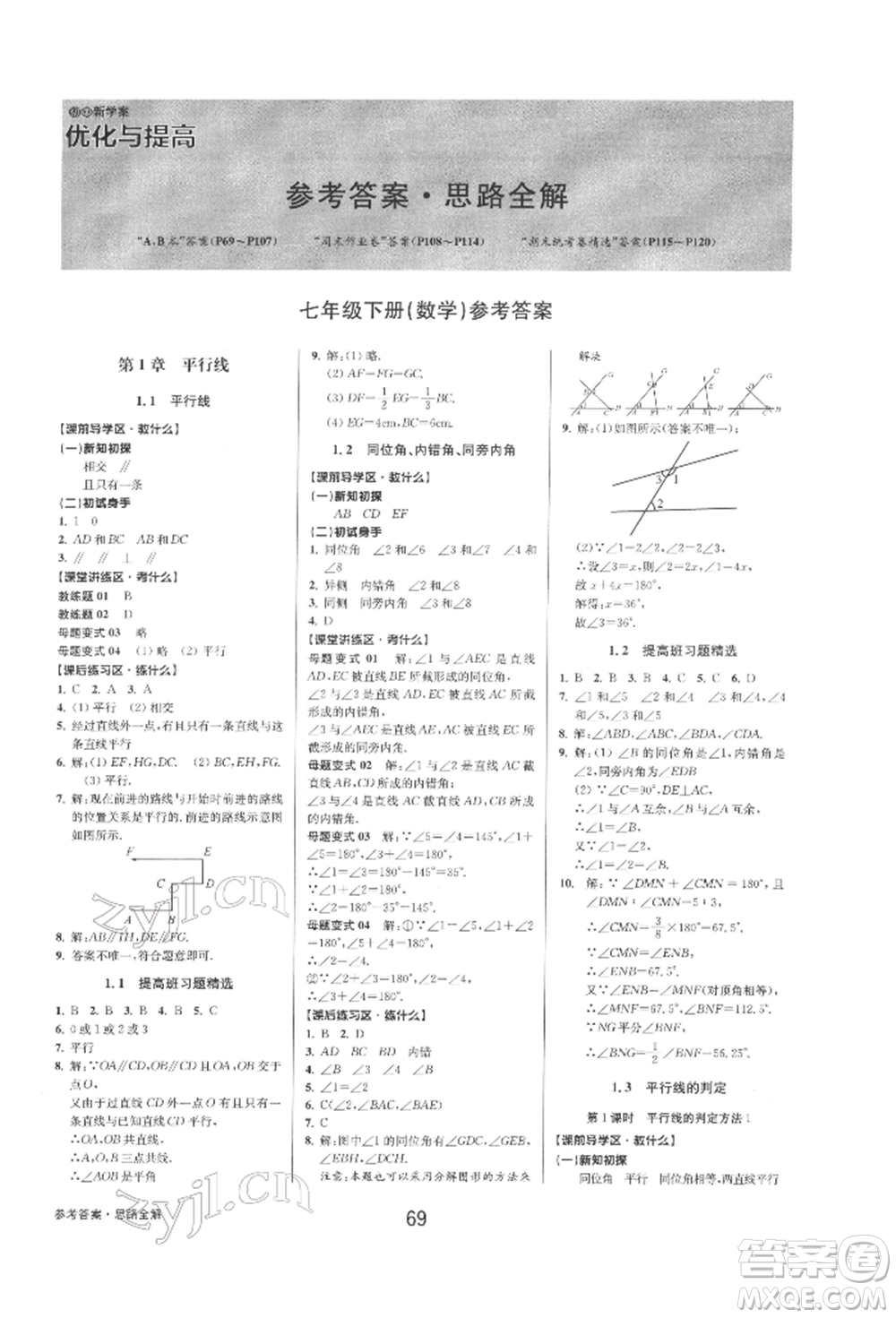 天津科學(xué)技術(shù)出版社2022初中新學(xué)案優(yōu)化與提高七年級下冊數(shù)學(xué)A浙教版參考答案