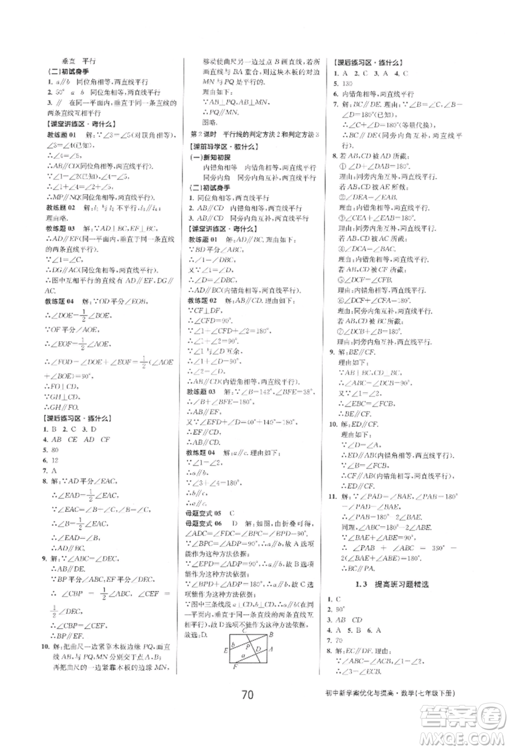 天津科學(xué)技術(shù)出版社2022初中新學(xué)案優(yōu)化與提高七年級下冊數(shù)學(xué)A浙教版參考答案