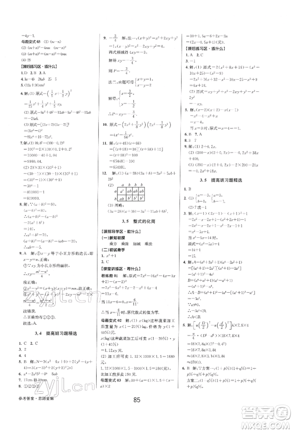 天津科學(xué)技術(shù)出版社2022初中新學(xué)案優(yōu)化與提高七年級下冊數(shù)學(xué)A浙教版參考答案