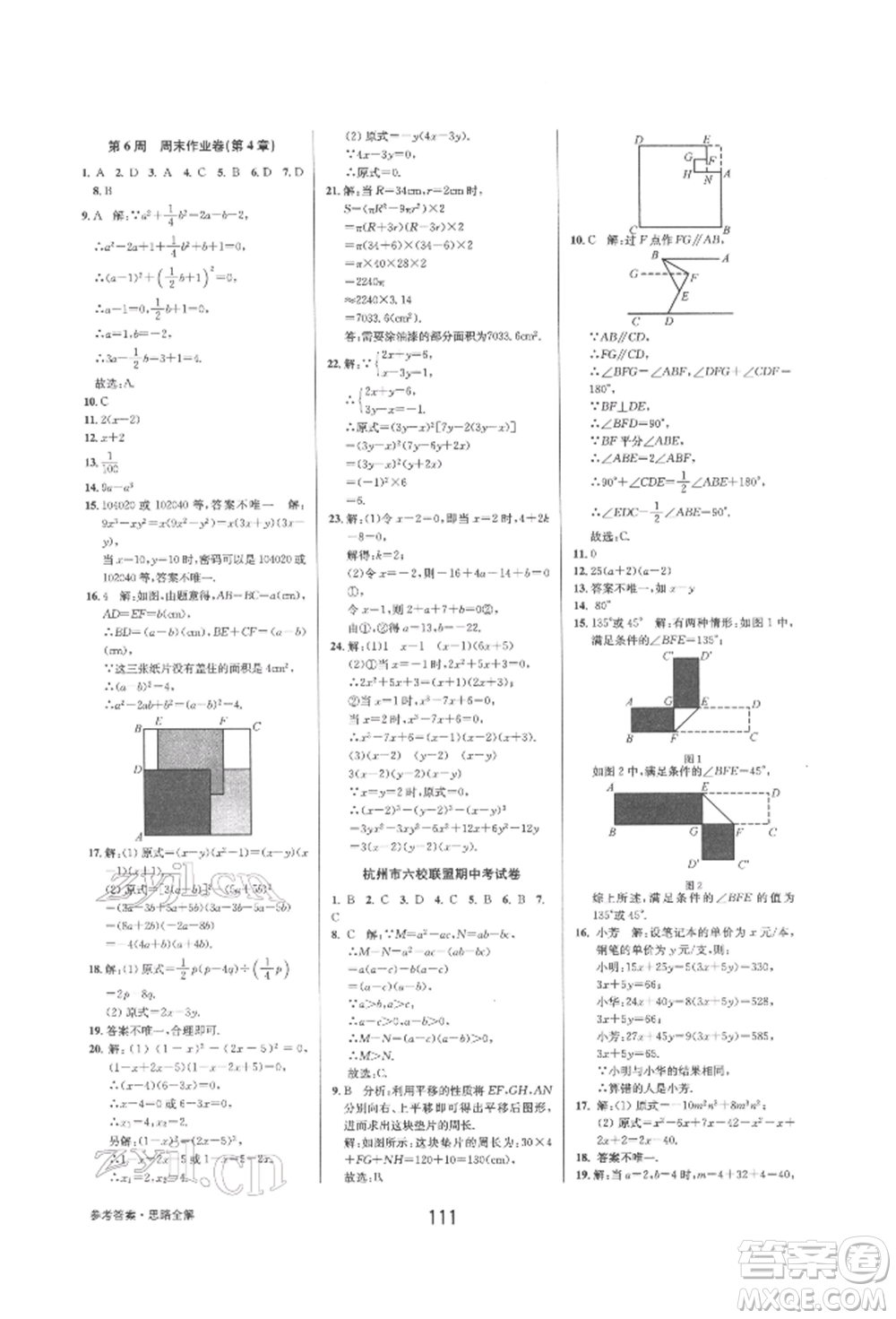 天津科學(xué)技術(shù)出版社2022初中新學(xué)案優(yōu)化與提高七年級下冊數(shù)學(xué)A浙教版參考答案