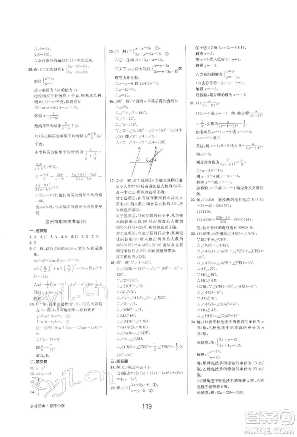 天津科學(xué)技術(shù)出版社2022初中新學(xué)案優(yōu)化與提高七年級下冊數(shù)學(xué)A浙教版參考答案