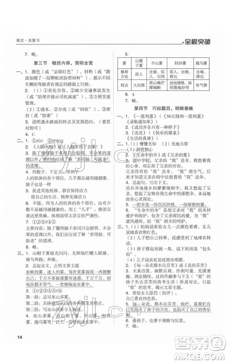 北方婦女兒童出版社2022全程突破六年級(jí)語文廣東專版答案