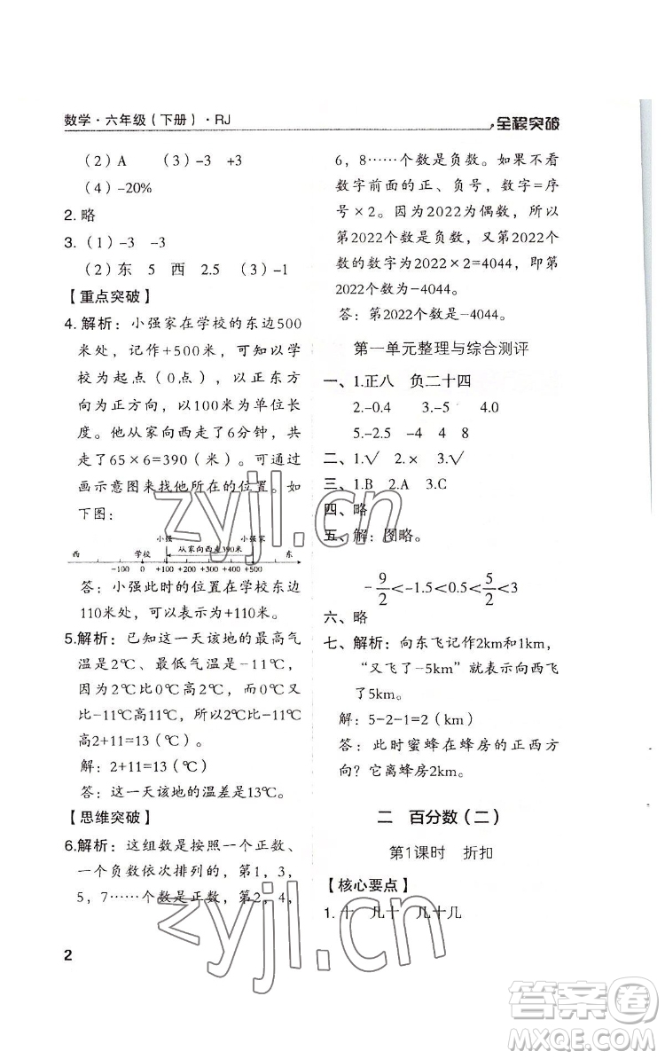 北方婦女兒童出版社2022全程突破六年級下冊數(shù)學(xué)人教版答案