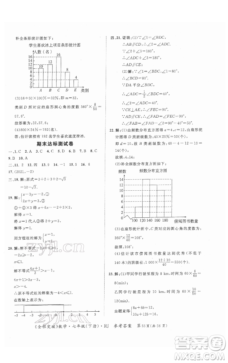 延邊大學出版社2022全程突破七年級下冊數(shù)學人教版答案