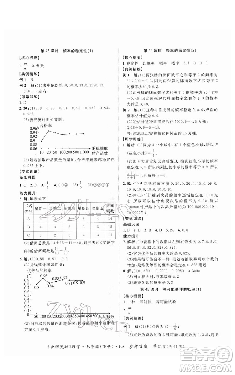 延邊大學(xué)出版社2022全程突破七年級下冊數(shù)學(xué)北師版答案