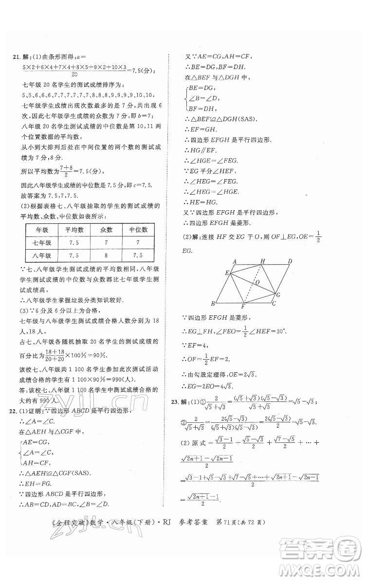 延邊大學出版社2022全程突破八年級下冊數(shù)學人教版答案