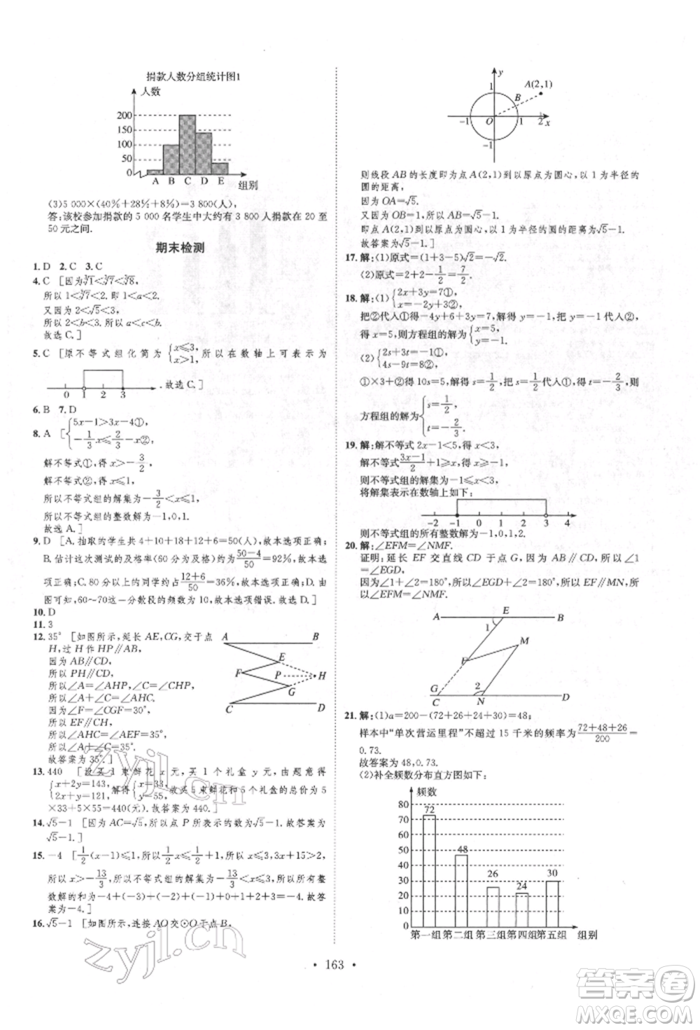 方圓電子音像出版社2022思路教練同步課時(shí)作業(yè)七年級(jí)下冊(cè)數(shù)學(xué)人教版參考答案