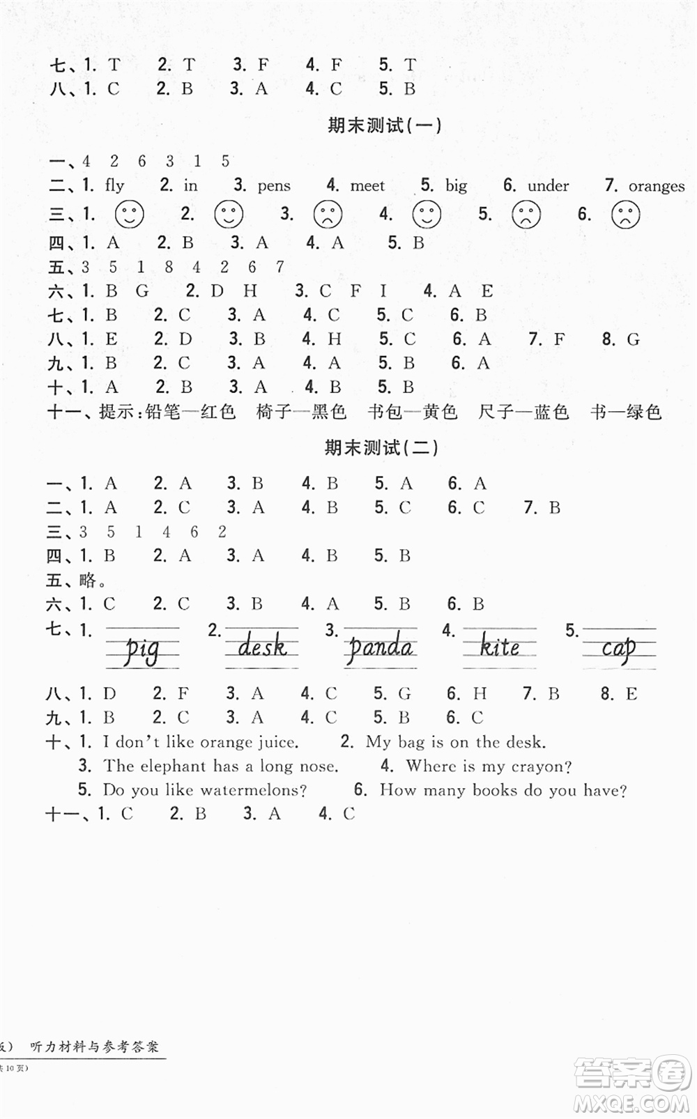 浙江工商大學(xué)出版社2022一卷一練單元同步測(cè)試卷三年級(jí)英語下冊(cè)PEP版答案