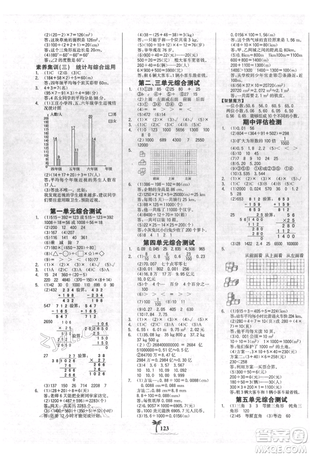 延邊大學(xué)出版社2022世紀(jì)金榜金榜小博士課時(shí)提優(yōu)作業(yè)四年級(jí)下冊(cè)數(shù)學(xué)人教版參考答案