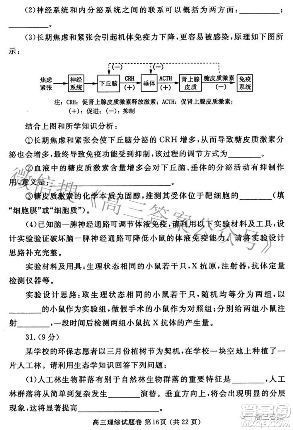 鄭州市2022年高中畢業(yè)年級第三次質量預測理科綜合試題及答案