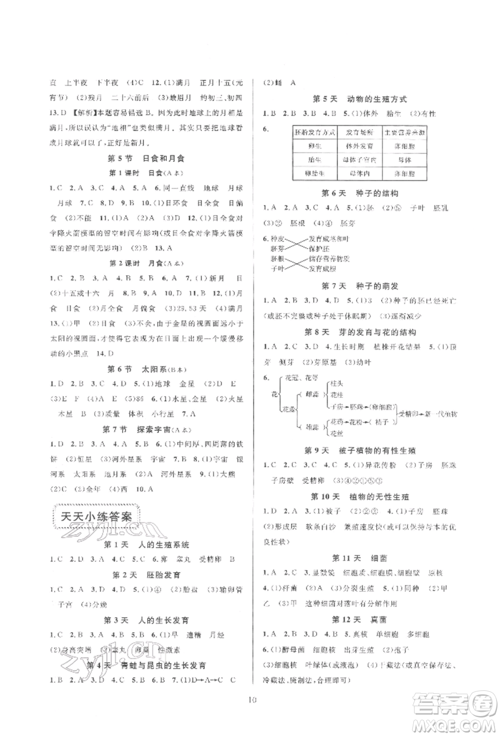 浙江教育出版社2022全優(yōu)新同步七年級下冊科學(xué)浙教版參考答案