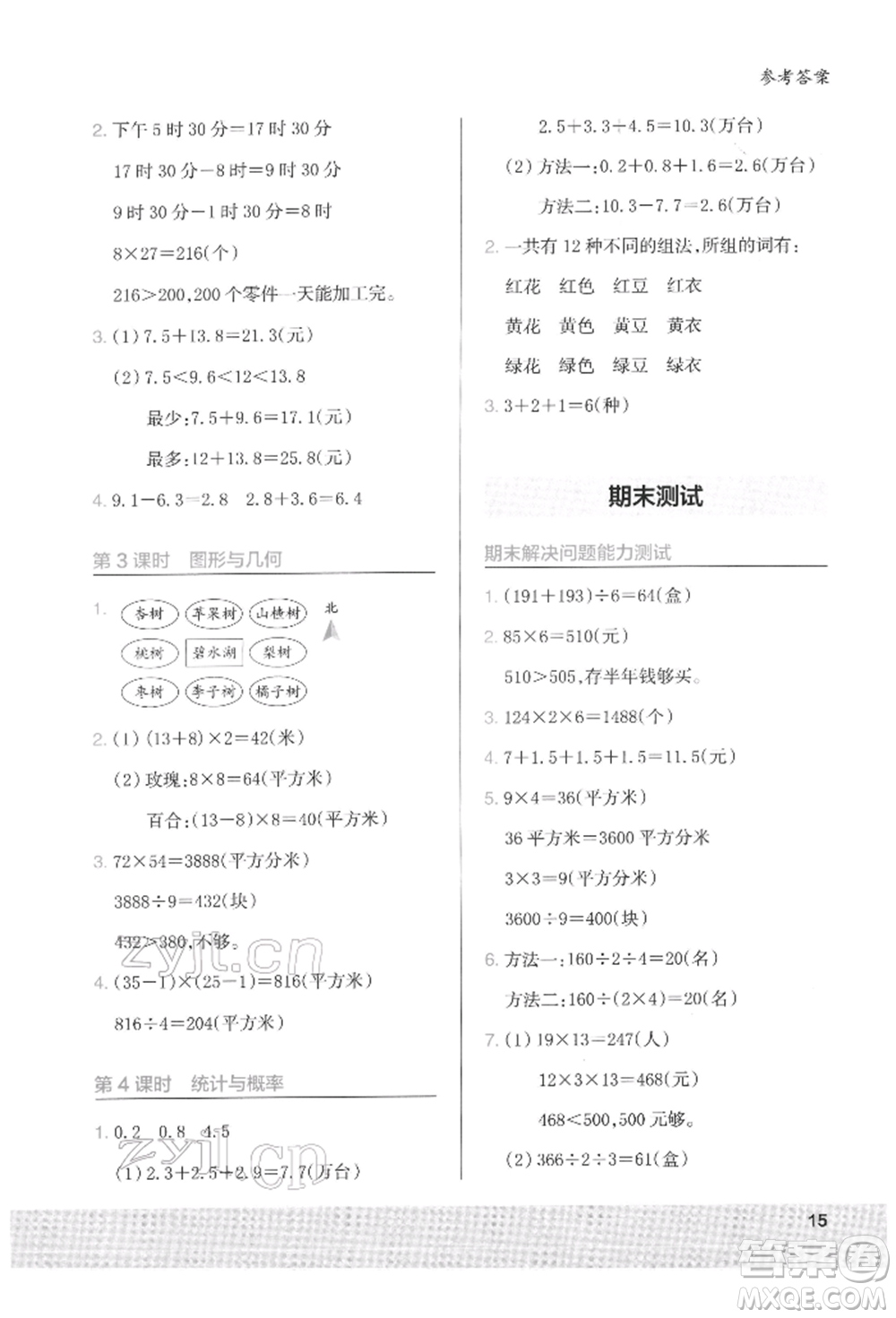 江蘇鳳凰美術(shù)出版社2022木頭馬解決問題小狀元三年級下冊數(shù)學(xué)人教版參考答案