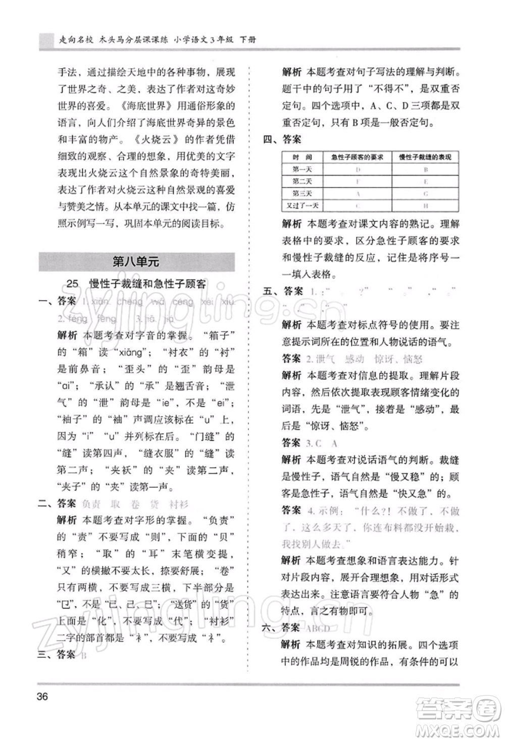 湖南師范大學(xué)出版社2022木頭馬分層課課練三年級(jí)下冊(cè)語(yǔ)文人教版浙江專(zhuān)版參考答案