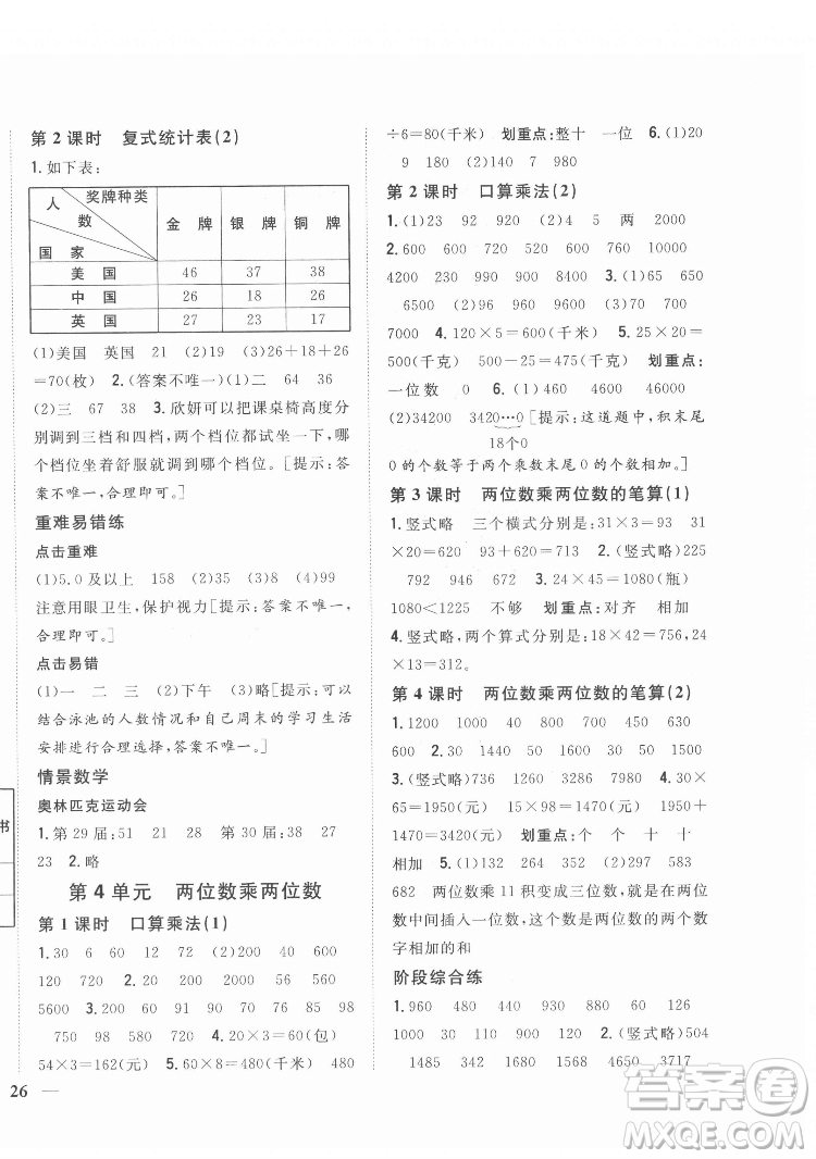 吉林人民出版社2022全科王同步課時(shí)練習(xí)數(shù)學(xué)三年級(jí)下冊(cè)新課標(biāo)人教版答案