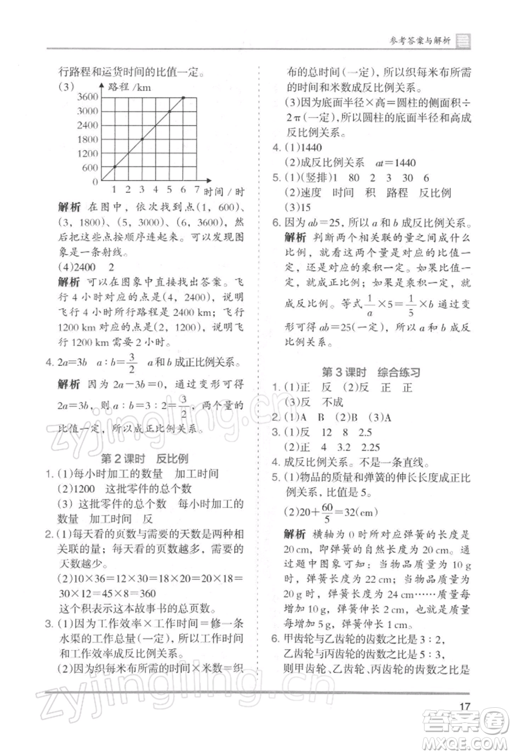 湖南師范大學(xué)出版社2022木頭馬分層課課練六年級下冊數(shù)學(xué)人教版浙江專版參考答案