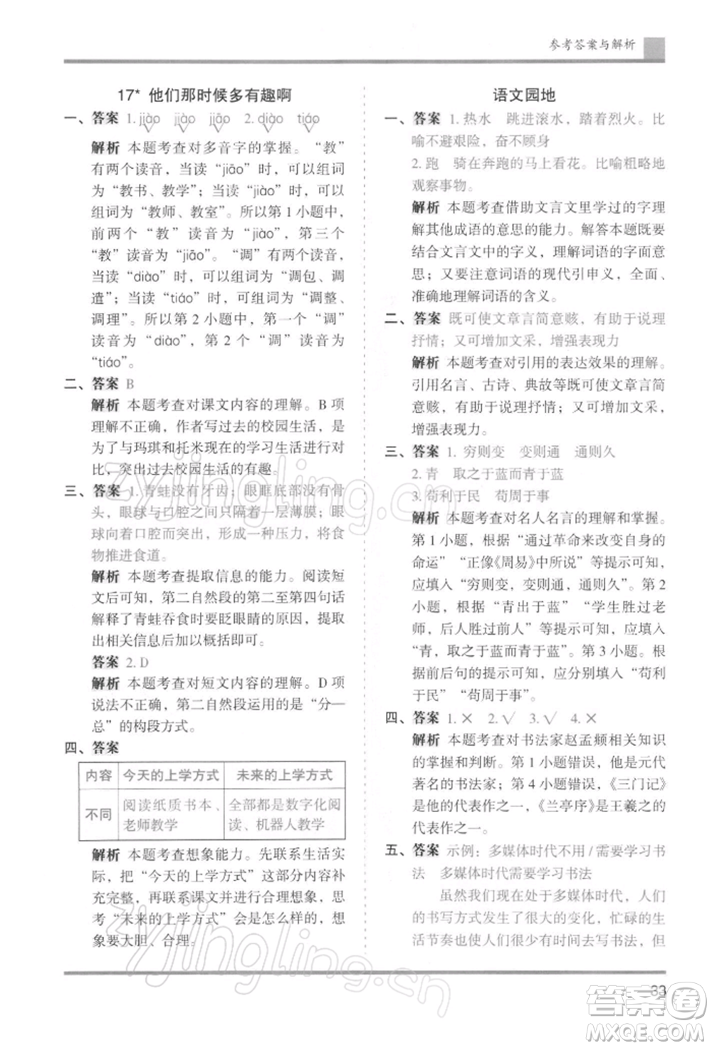 湖南師范大學(xué)出版社2022木頭馬分層課課練六年級(jí)下冊(cè)語(yǔ)文人教版浙江專版參考答案