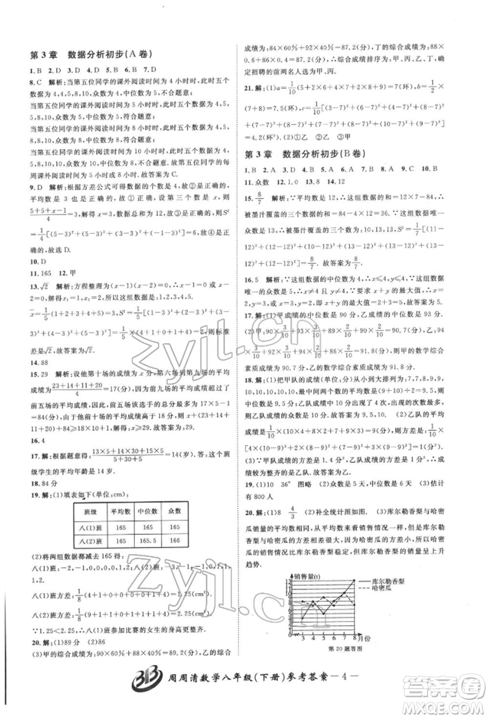 云南科技出版社2022周周清檢測八年級下冊數(shù)學(xué)浙教版參考答案